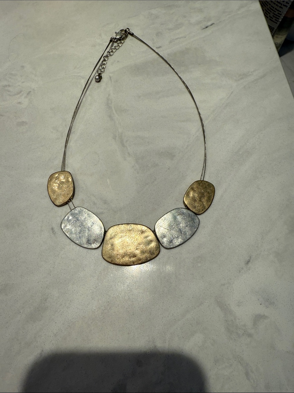 Two-Tone Hammered Metal Pendant Necklace - Gold & Silver